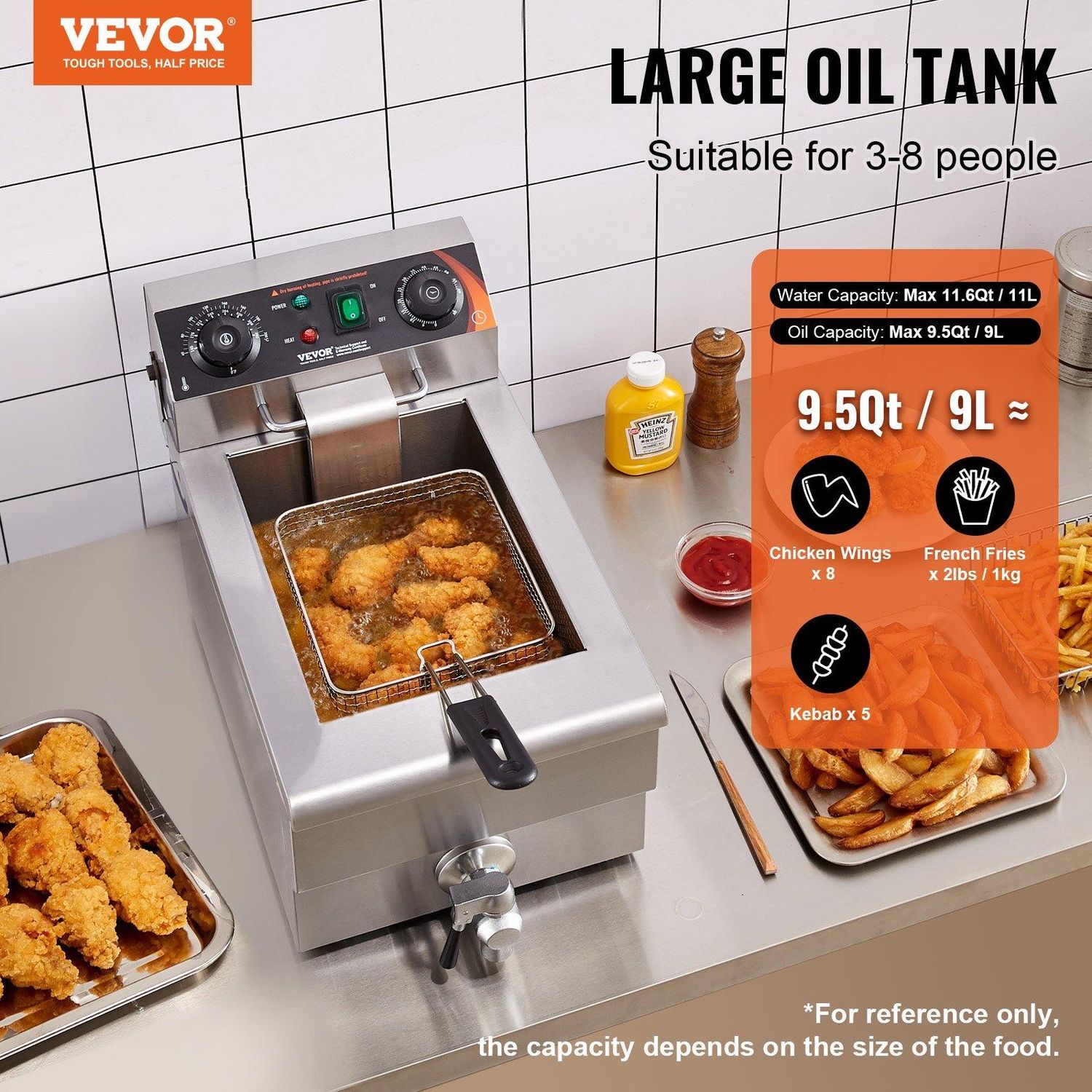 VEVOR Commercial Deep Fryer, 1500W Electric Countertop Fryer with Basket, 11.6Qt