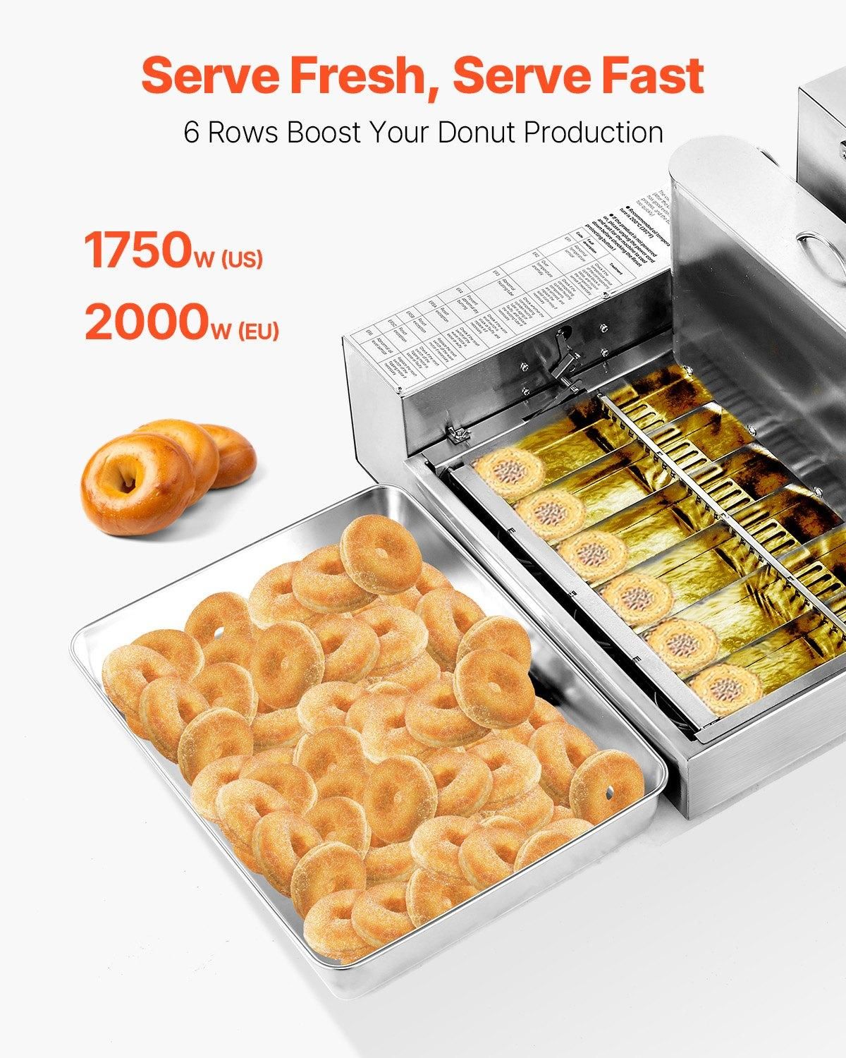 VEVOR Commercial Automatic Donuts Machine, 6 Rows Donuts Making Equipment, 360