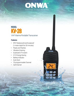 ONWA KV-28 handheld VHF marine Radio IP-67 Waterproof