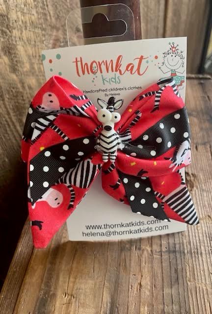 ThornKat Kids Girls Handmade Silly Zebras Hair Bow