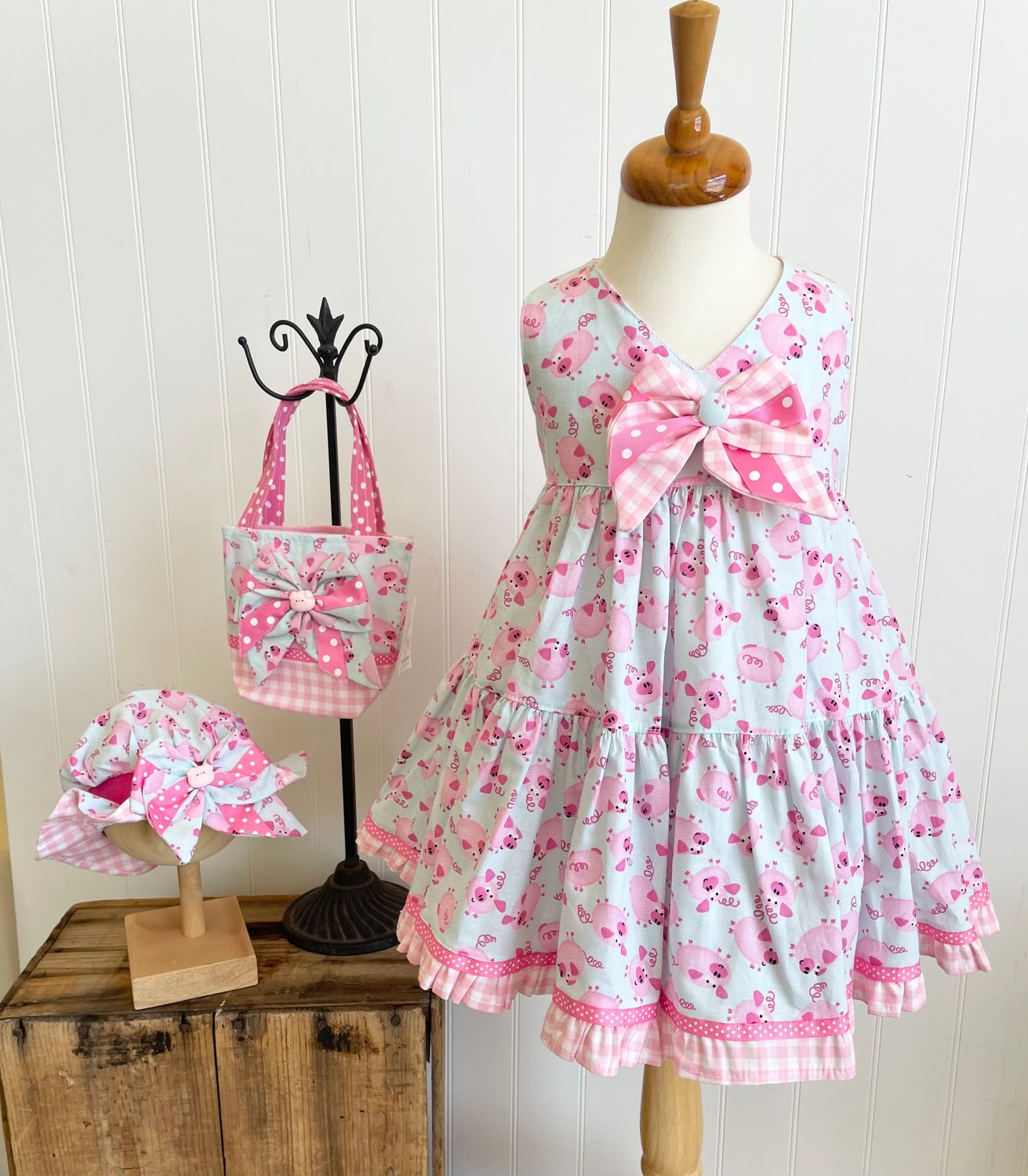 ThornKat Kids Handmade Girls Pink Piggy Dress