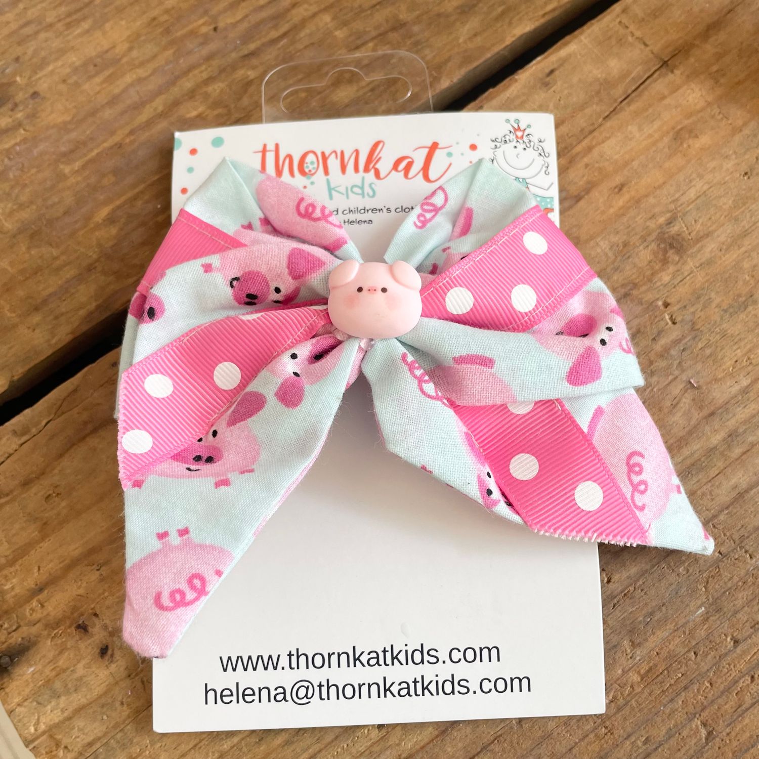 ThornKat Kids Girls Handmade Pink Piggy Hair Bow
