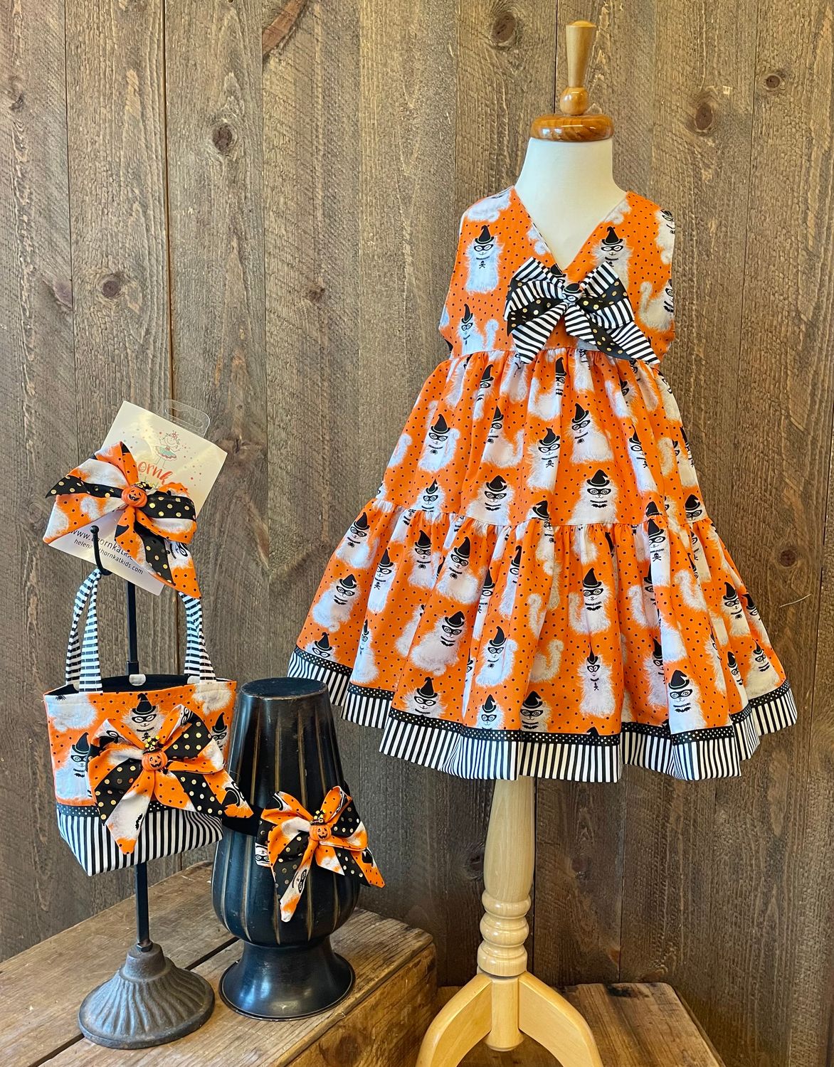 Thornkat Kids Handmade Halloween Kitties Girls Dress
