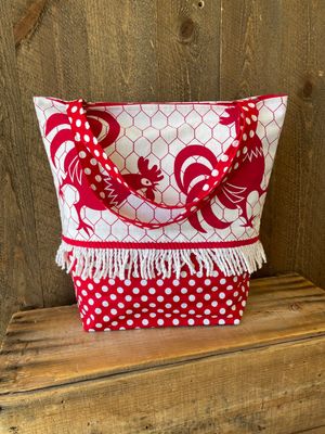 Rooster tote bag with fringe