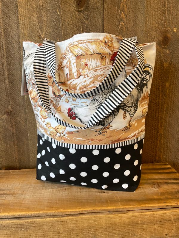 Rooster and hen tote bag