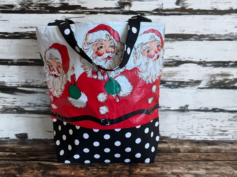 Vintage jolly Santa tablecloth Tote