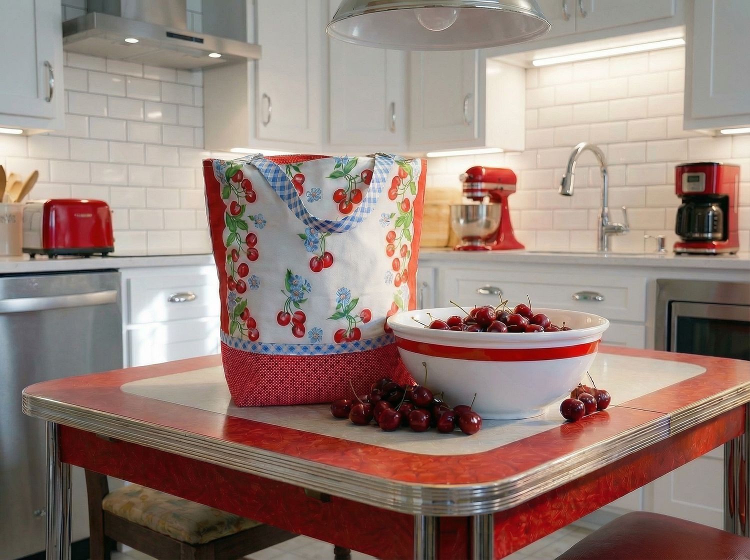 Vintage Cherries Tea Towel Tote Bag