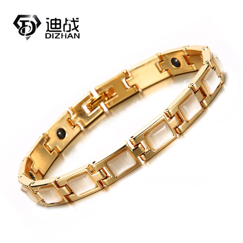 Health Care Bracelet Jewelry European And American Hot Selling Magnetic 18K Gold Cat&#39;s Eye Stone Vacuum Electroplated Chain Bracelet For Women