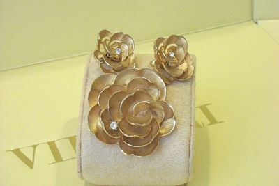 Spilla a rosa + orecchini , vintage originale anni 40