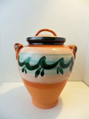 Vaso / Orcio in terracotta decorata con coperchio