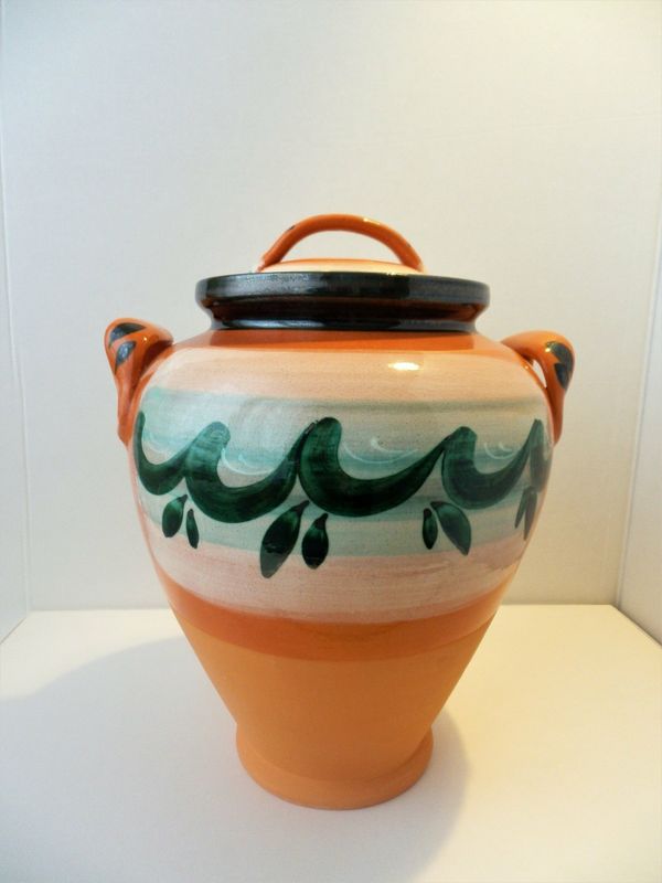 Vaso / Orcio in terracotta decorata con coperchio