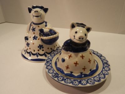 Set 2 pezzi in ceramica bianco - blu . Porta burro + aperitivo - WALD - Set 2 pezzi in ceramica bianco - blu . Porta burro + aperitivo - WALD -