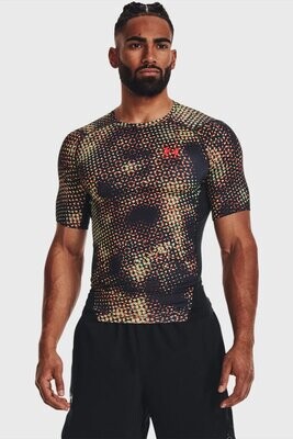 Рашгард HG "Compression Printed Short Sleeve", Men's, Black/Bolt Red, Under Armour