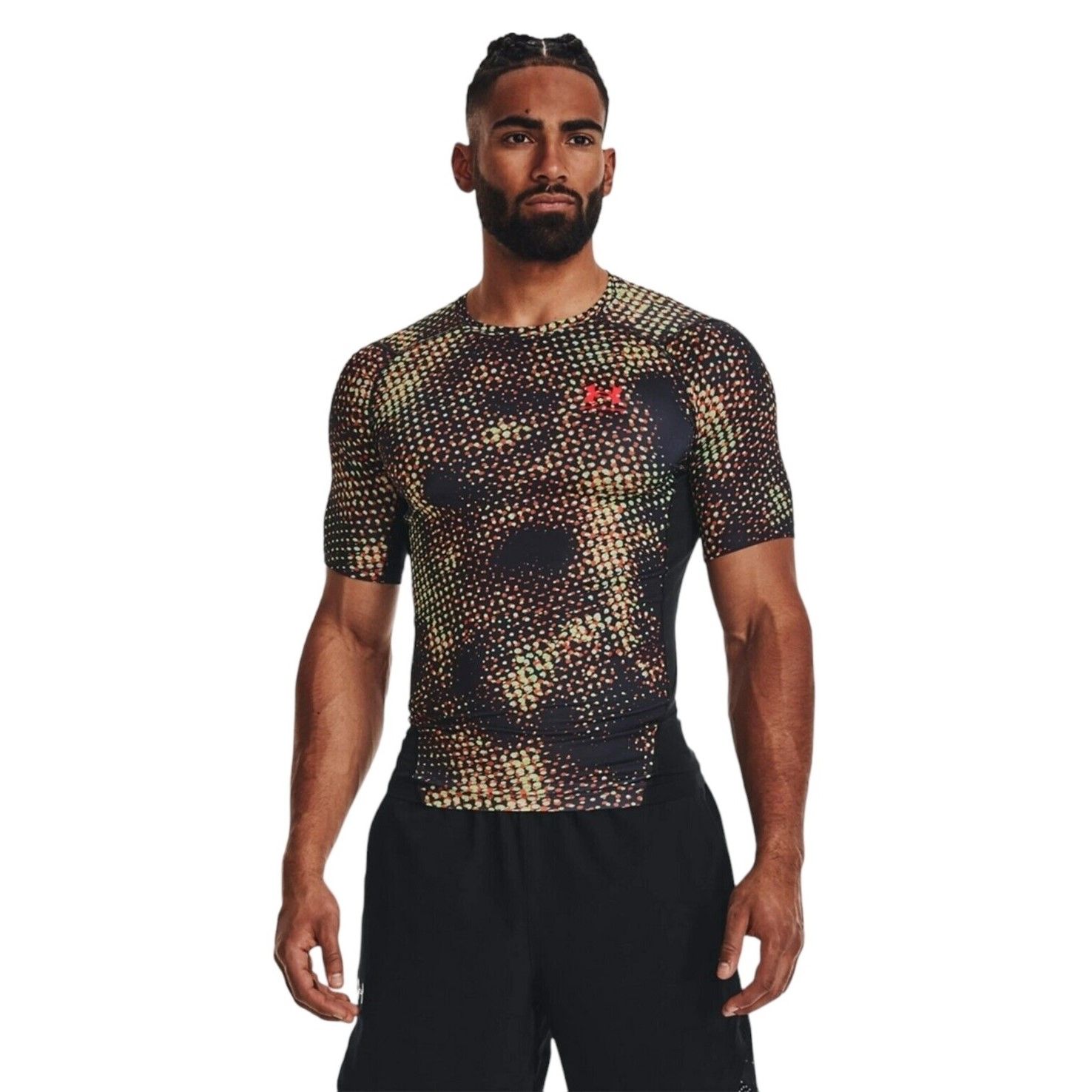 Рашгард HG "Compression Printed Short Sleeve", Men's, Black/Bolt Red, Under Armour