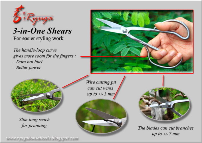 210mm Black Carbon Steel Ryuga 3 In 1 Shears For Pruning, Cutting Wire &amp; 7mm Branches