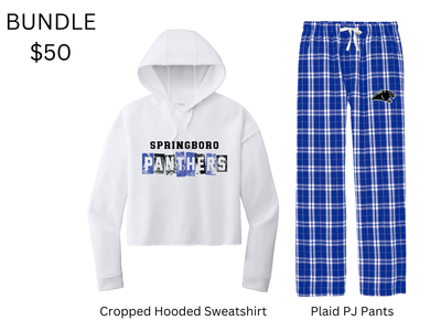 Ladies Cropped Hoodie &amp; PJ Pants Bundle in White/Royal WGS19