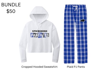 Ladies Cropped Hoodie &amp; PJ Pants Bundle in White/Royal WGS19