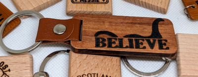 Dark wood and leather keyring