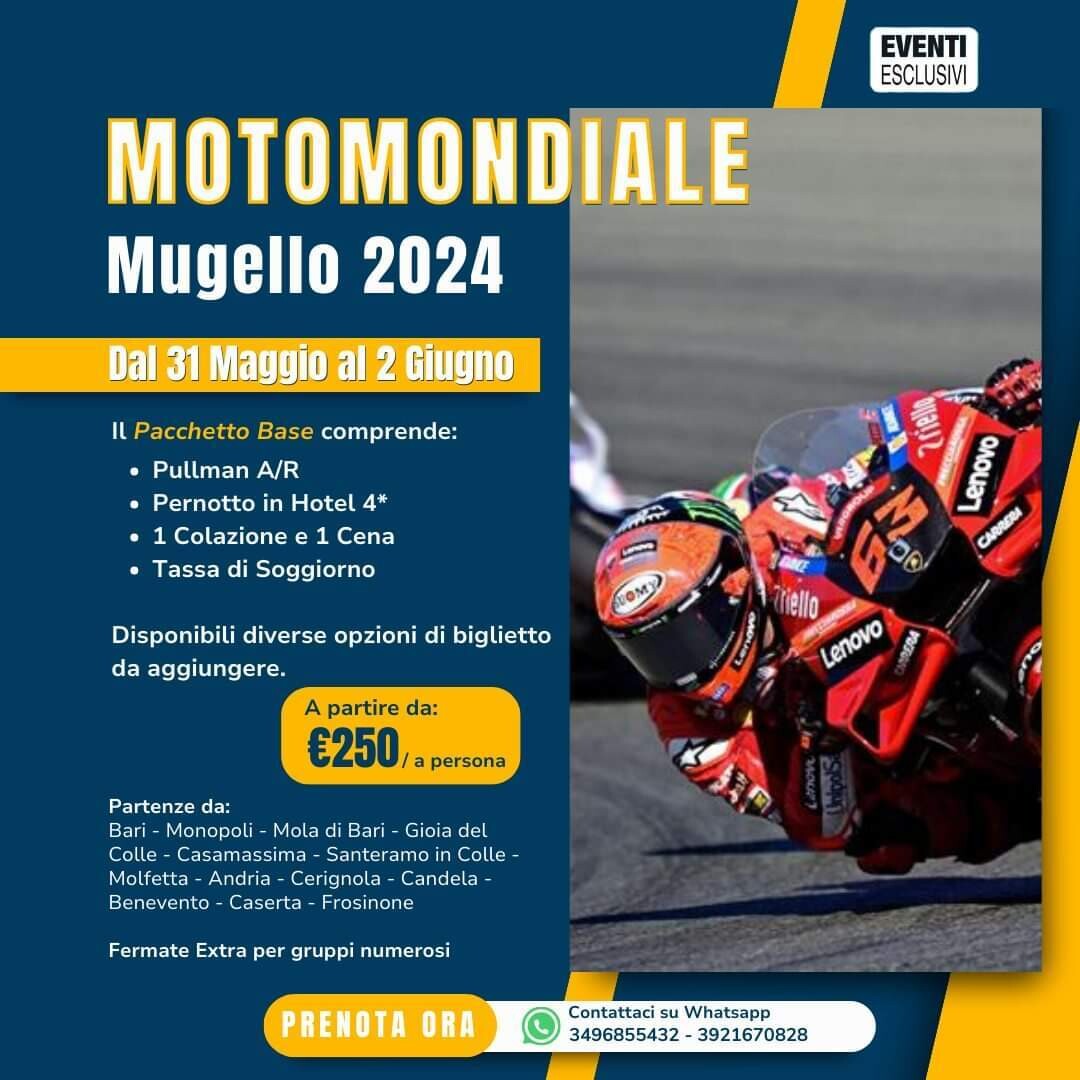 Motomondiale Mugello “1&2 Giugno 2024” Pullman Organizzati