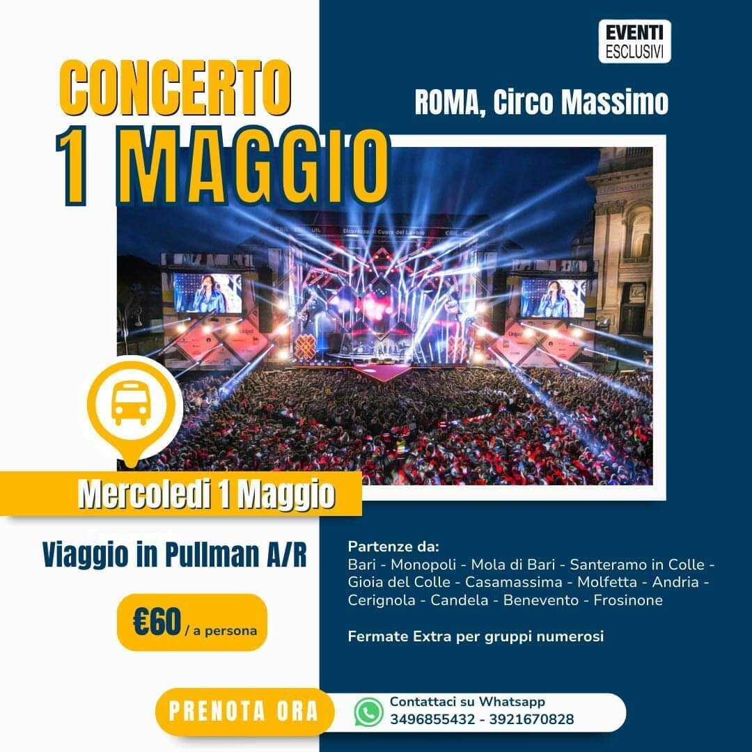 Concerto 1° Maggio 2024 a Roma - Pullman Organizzati