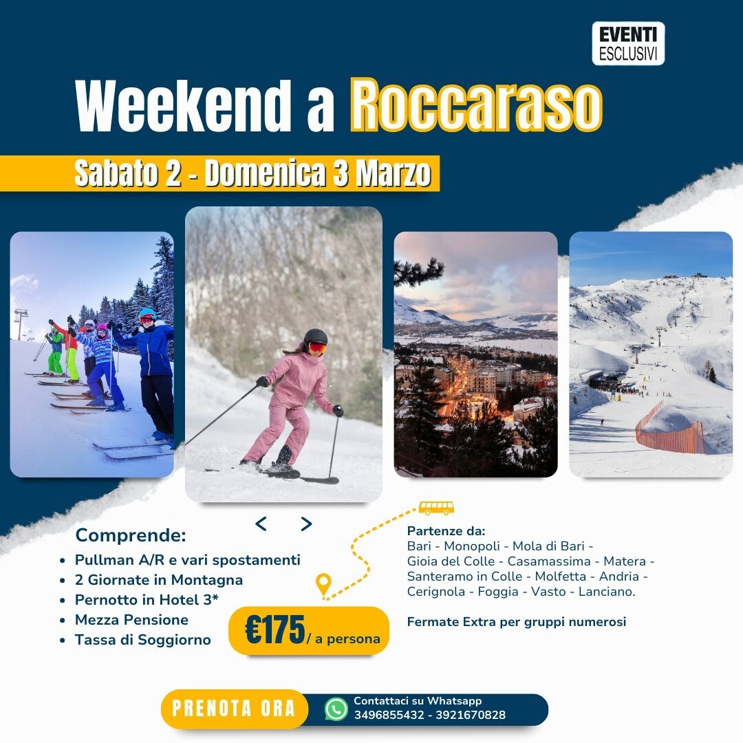 Week-end in Montagna a Roccaraso "2&3 Marzo 2024" Pullman Organizzati