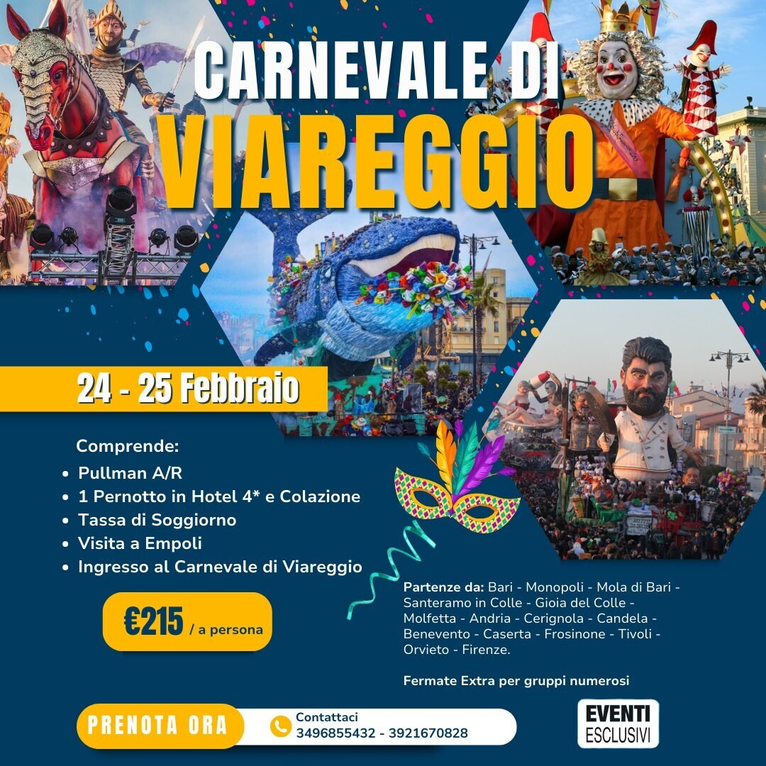 Carnevale di Viareggio “24-25 Febbraio 2024” Bus Organizzati