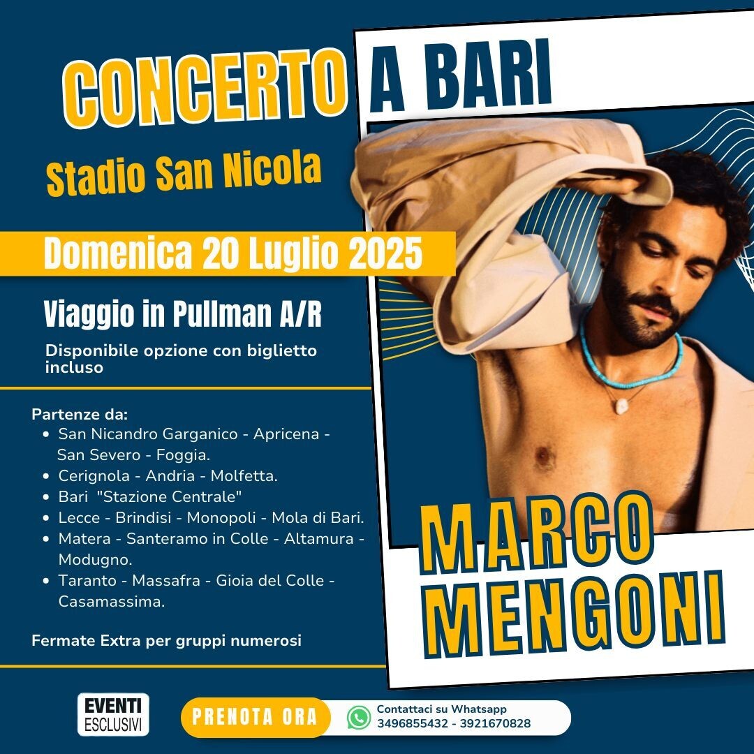 Marco Mengoni in Concerto &quot;Domenica 20 Luglio 2025&quot; Pullman Organizzati