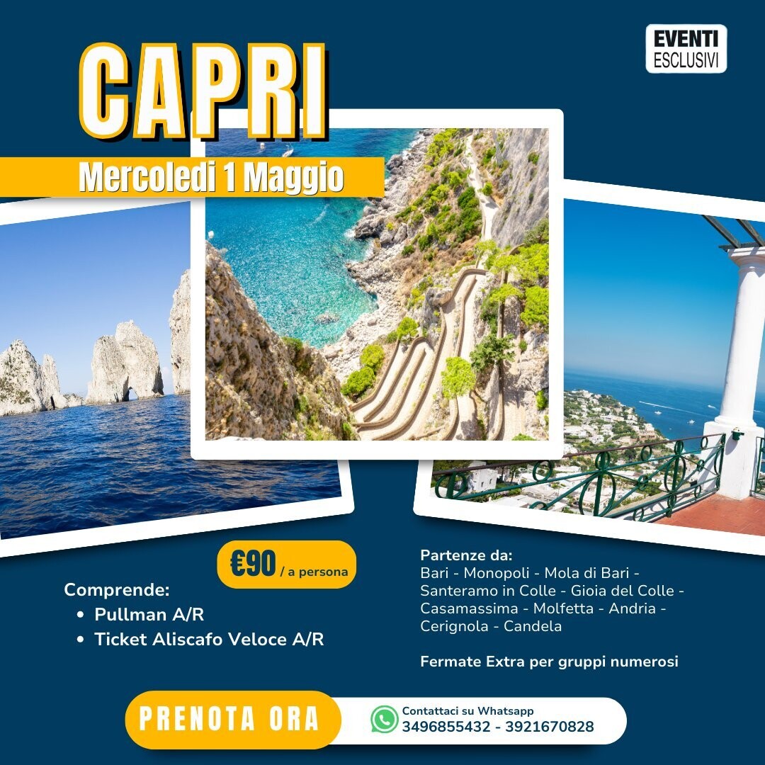 Isola di Capri 🏝️ "Mercoledì 1 Maggio 2024" Pullman Organizzati 🚌
