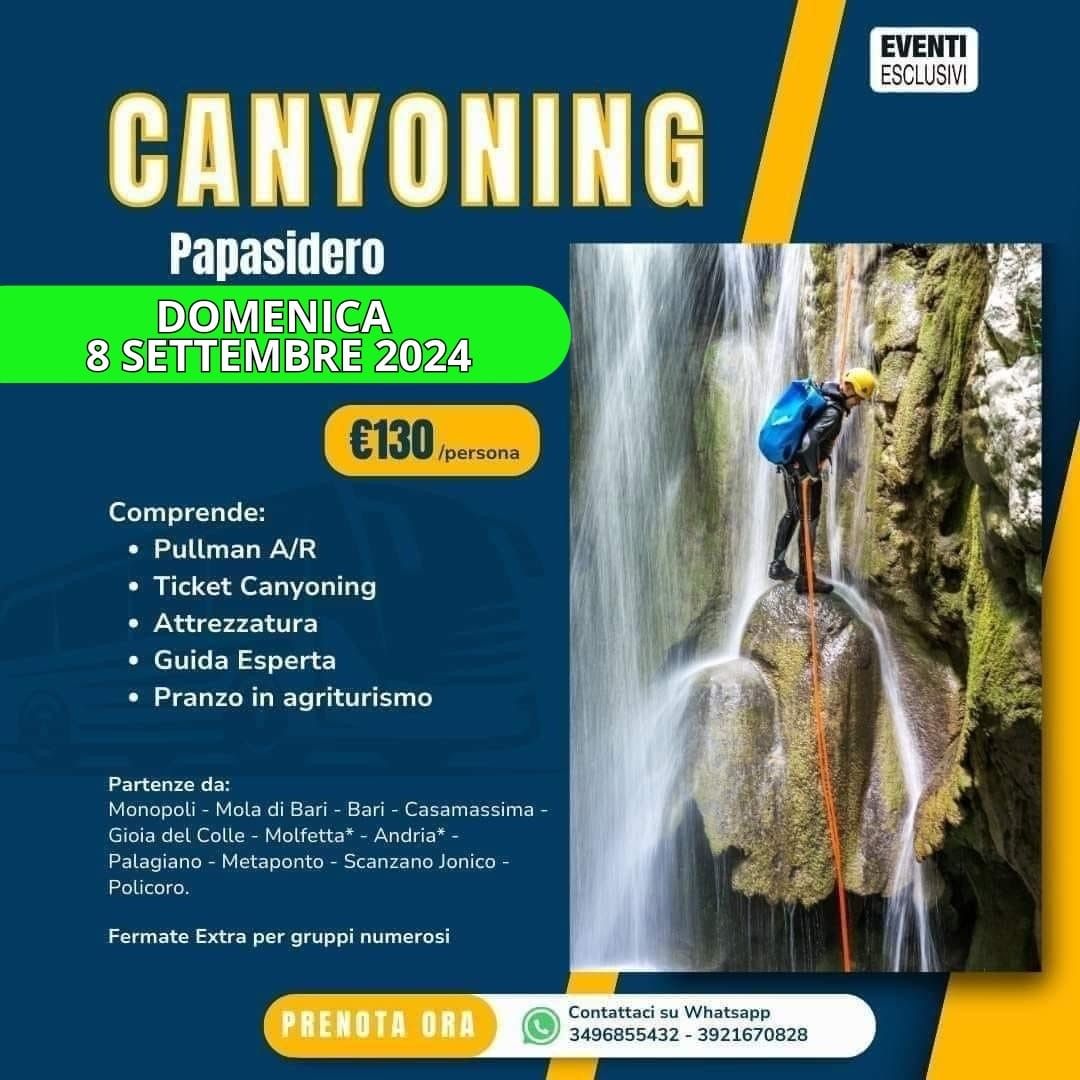 Canyoning a Papasidero &quot;Nel Torrente Castiglione&quot; Domenica 8 Settembre 2024 - Pullman organizzati