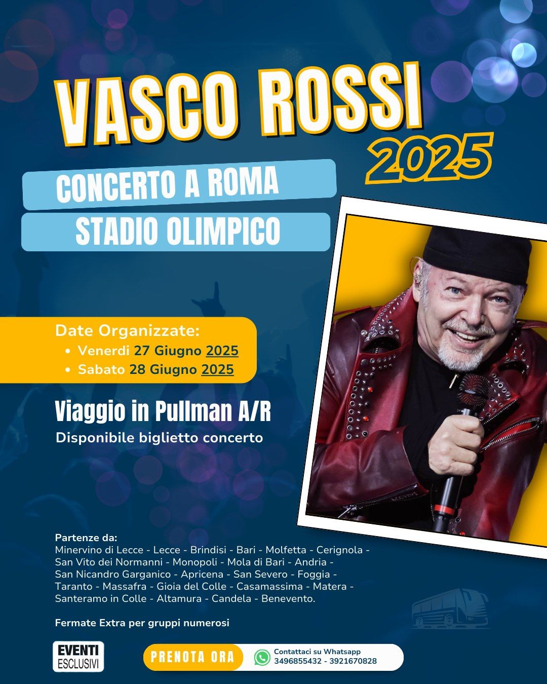 Vasco Rossi in Concerto “Roma 27&amp;28 Giugno 2025” Pullman Organizzati
