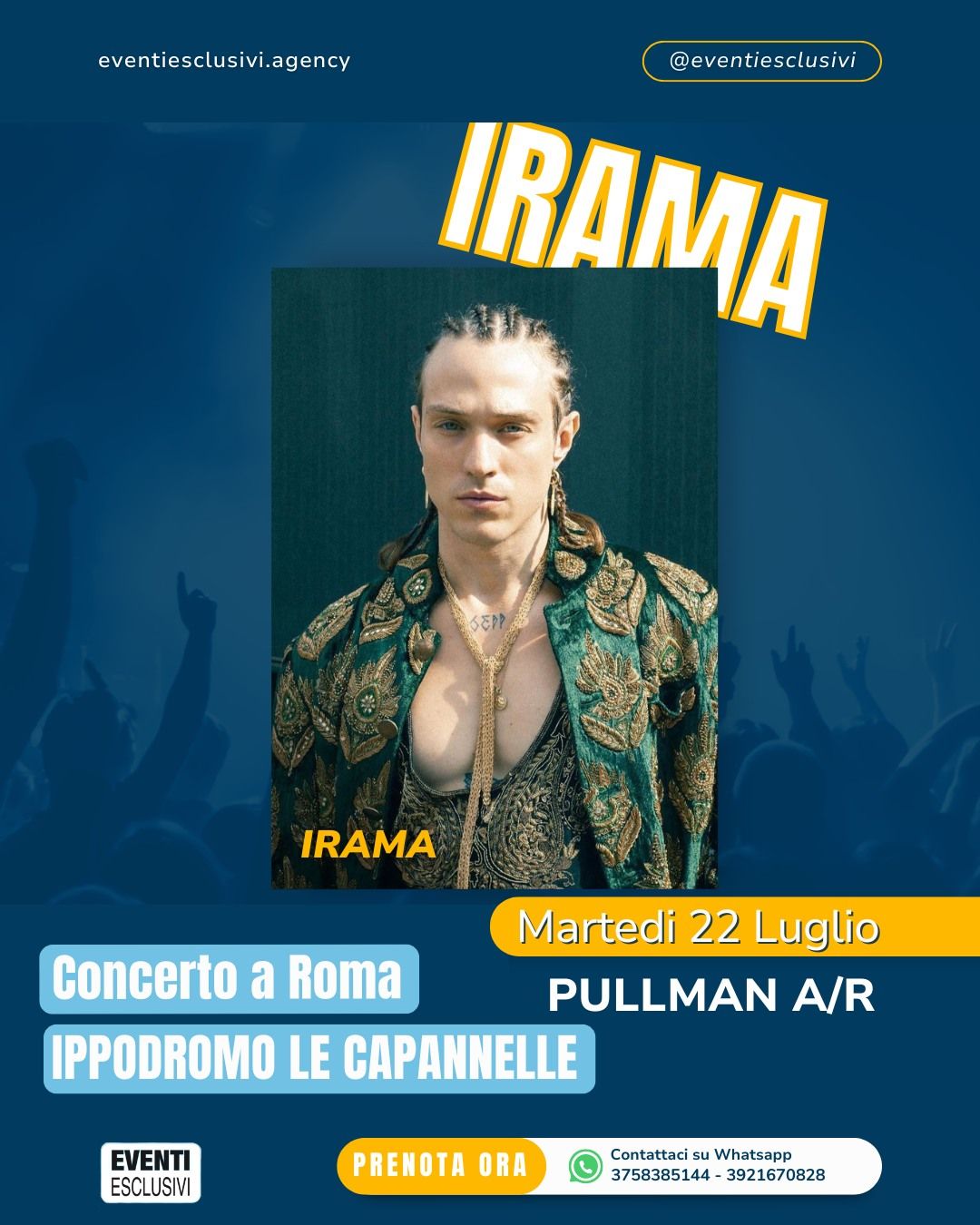 Irama in concerto 🎤 &quot;Martedì 22 Luglio 2025&quot; - Bus Organizzati 🚌