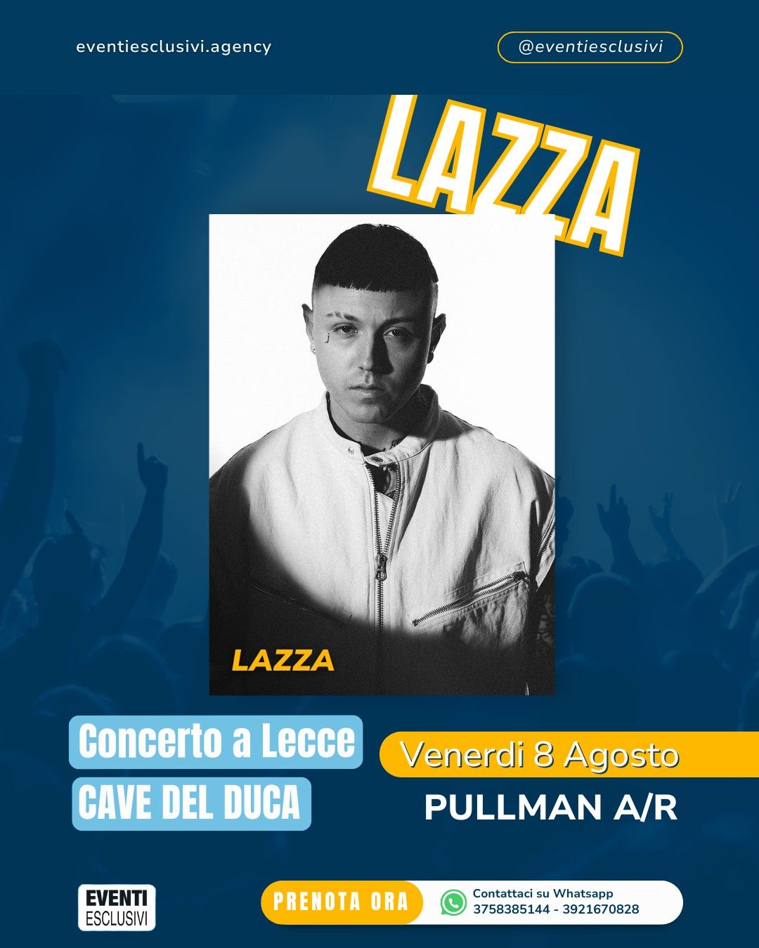 Lazza in Concerto &quot;Venerdì 8 Agosto 2025 - Lecce&quot; 🚌 Bus Organizzati