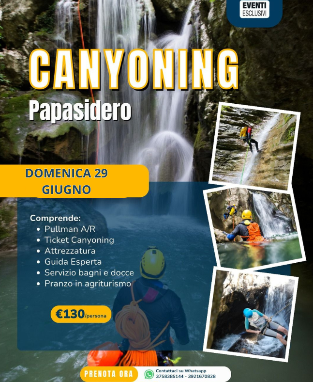 Canyoning 🧗🏻‍♀️&quot;Domenica 29 Giugno 2025&quot; 🚌 Pullman Organizzati