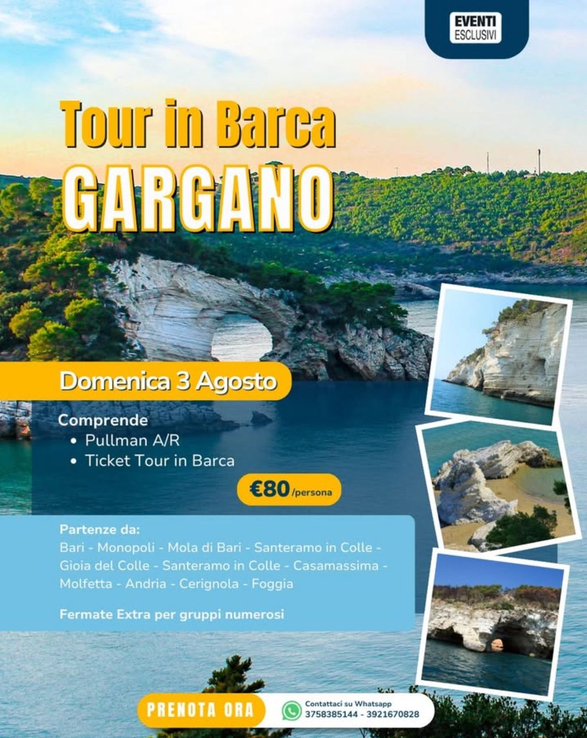 TOUR IN BARCA NEL GARGANO ⛵ DOMENICA 3 AGOSTO 2025 &quot;PULLMAN ORGANIZZATI&quot; 🚌