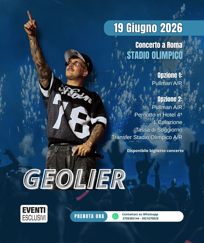 Geolier in Concerto 🎶 &quot;Venerdì 19 Giugno 2026&quot; 🚌 Pullman Organizzati