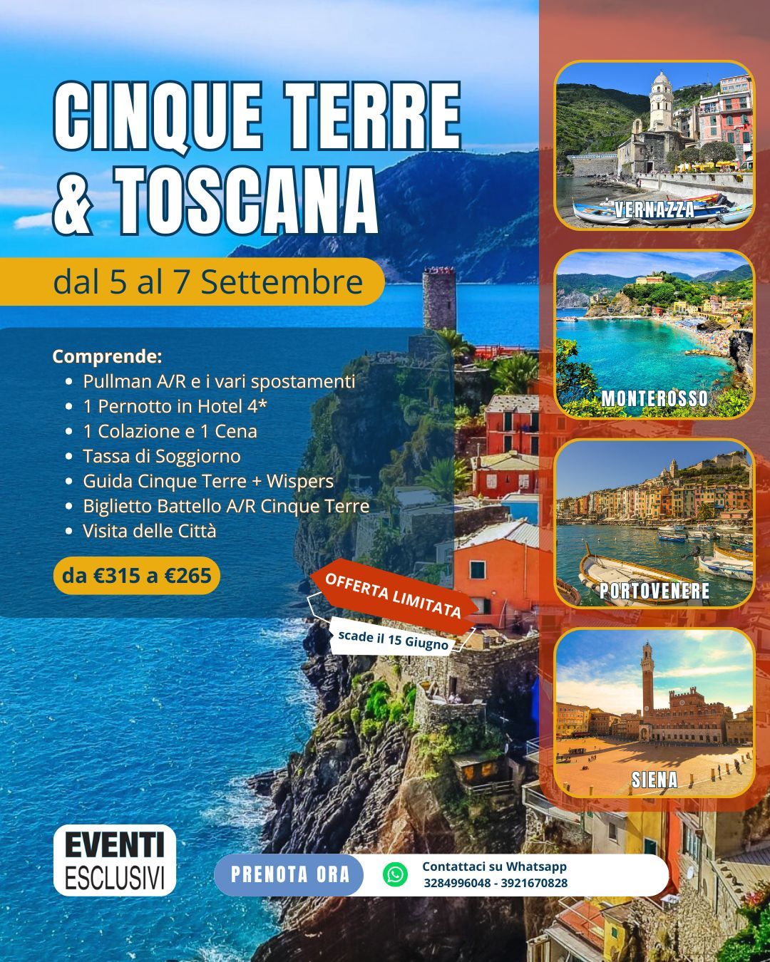 Tour Cinque Terre &amp; Siena ⛵🌼 &quot;5&amp;7 Settembre 2025&quot; 🚌 Pullman Organizzati