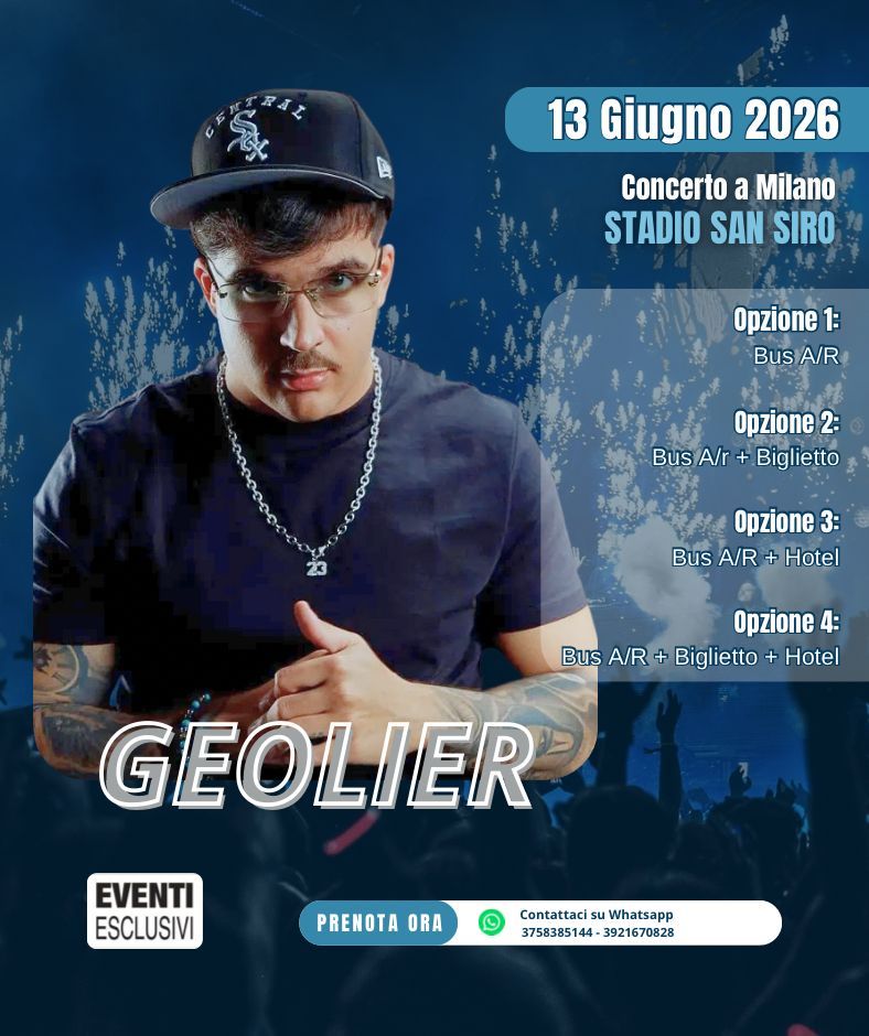 Geolier in Concerto 🎶 &quot;Sabato 13 Giugno 2026&quot; 🚌 Pullman Organizzati