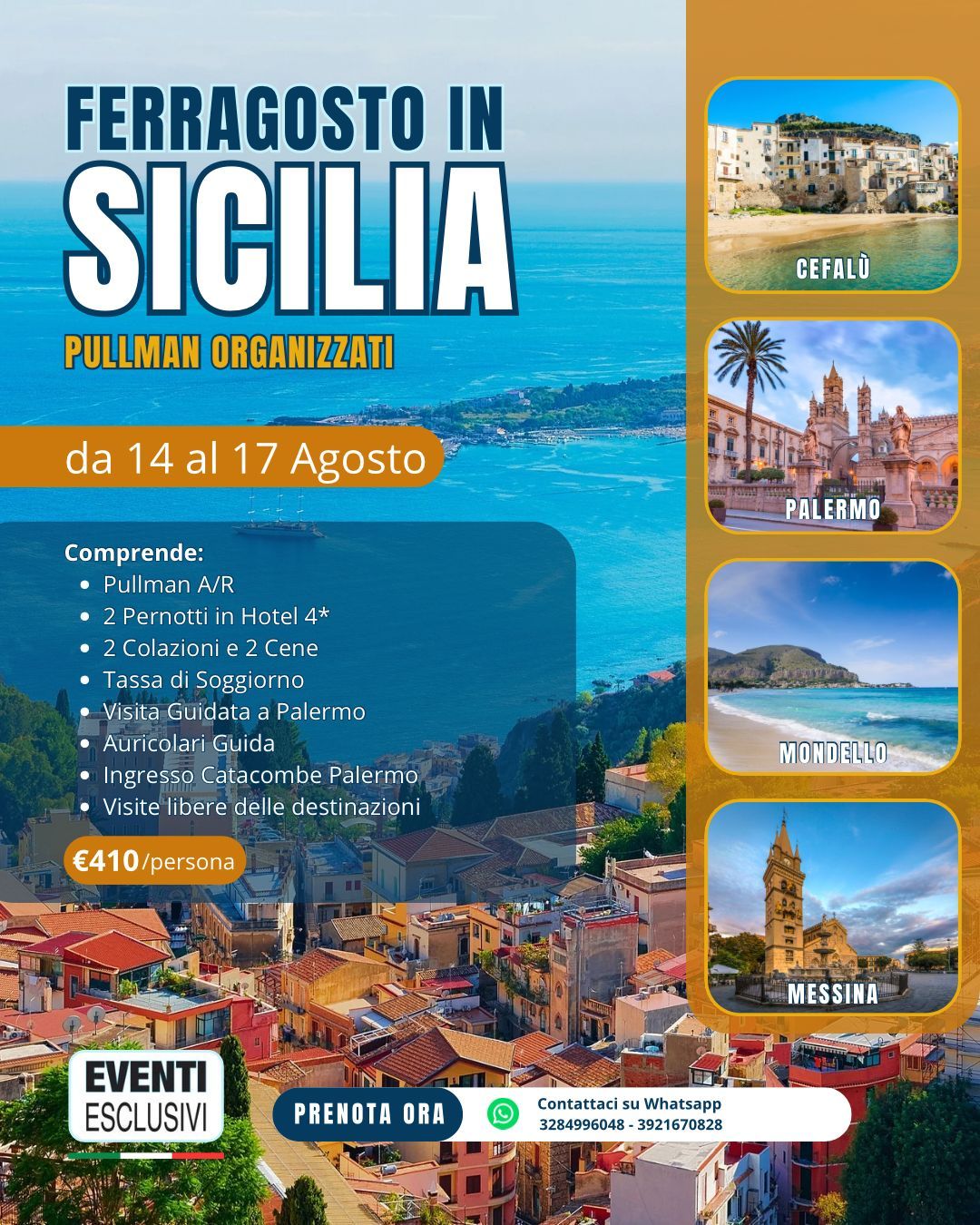 Ferragosto in Sicilia ⛱️☀️ &quot;dal 14 al 17 Agosto 2025&quot;  🚌 Pullman Organizzati