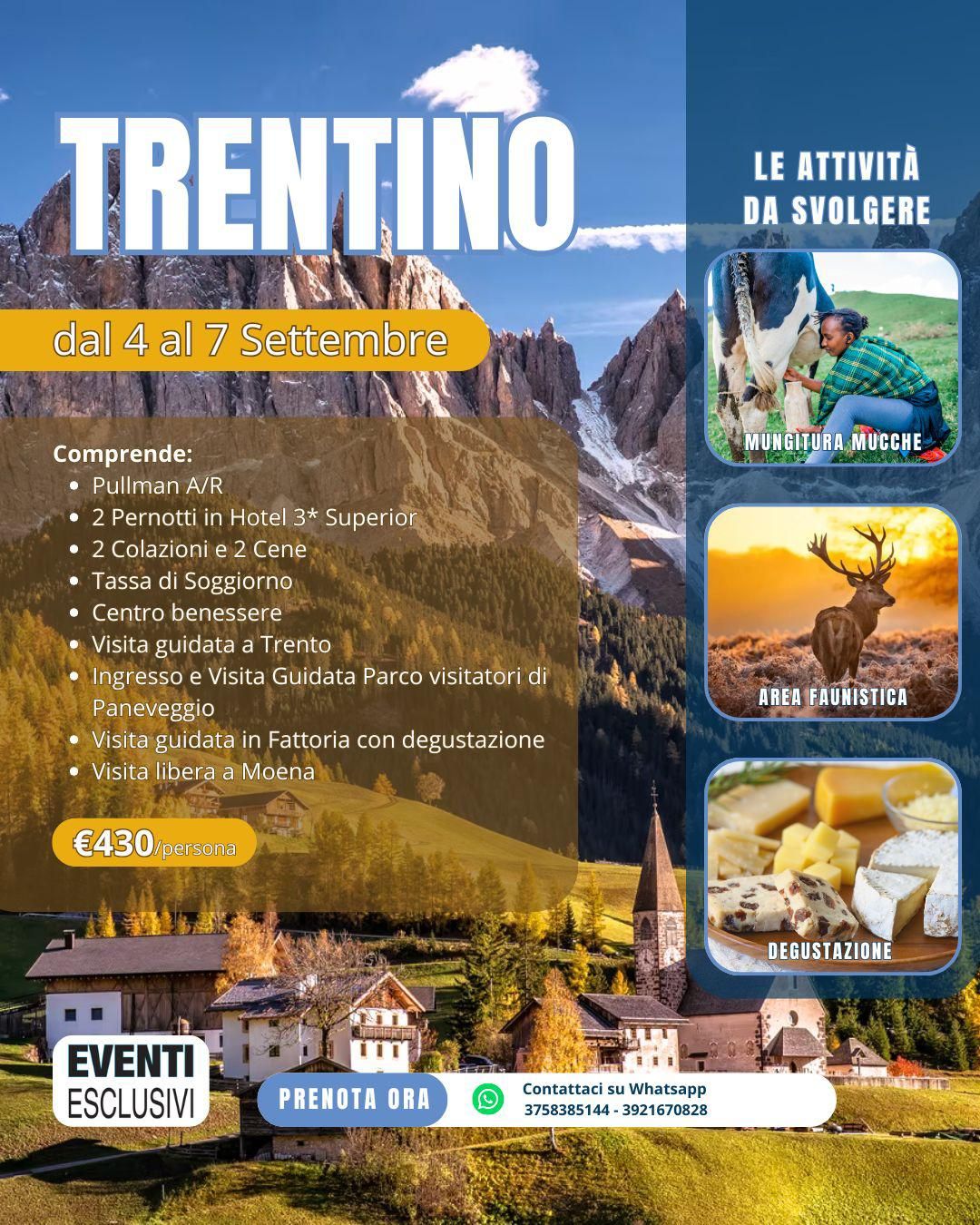 Trentino: tra Natura e Meraviglie 🌳🦌&quot;dal 4 al 7 Settembre 2025&quot; 🚌 Pullman Organizzati