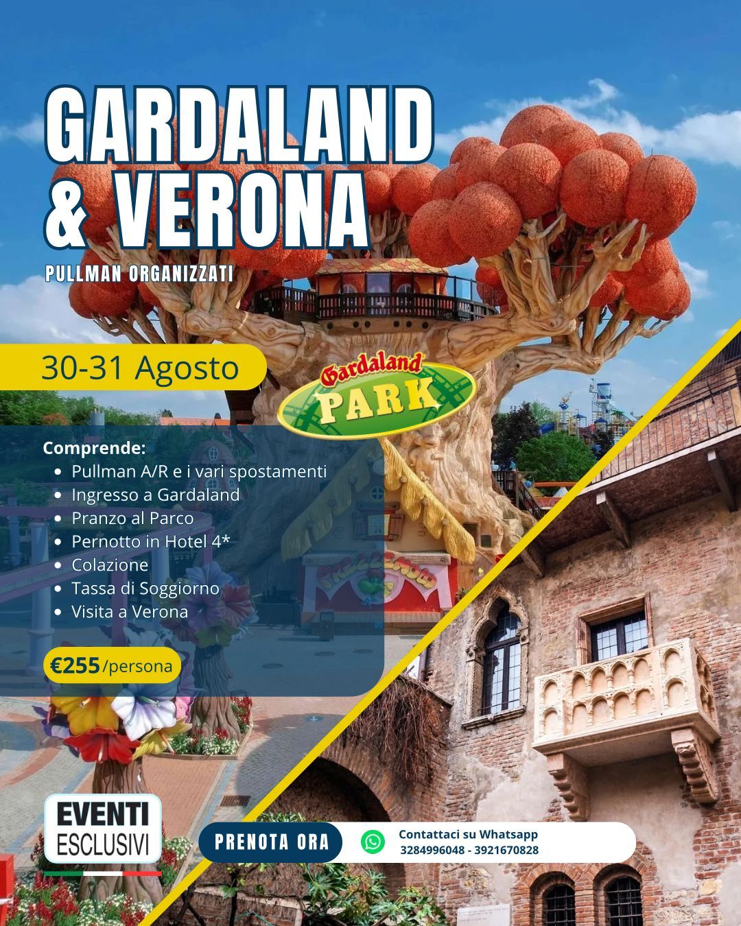 Gardaland &amp; Verona 🎠 &quot;30&amp;31 Agosto 2025&quot; 🚌 Pullman Organizzati