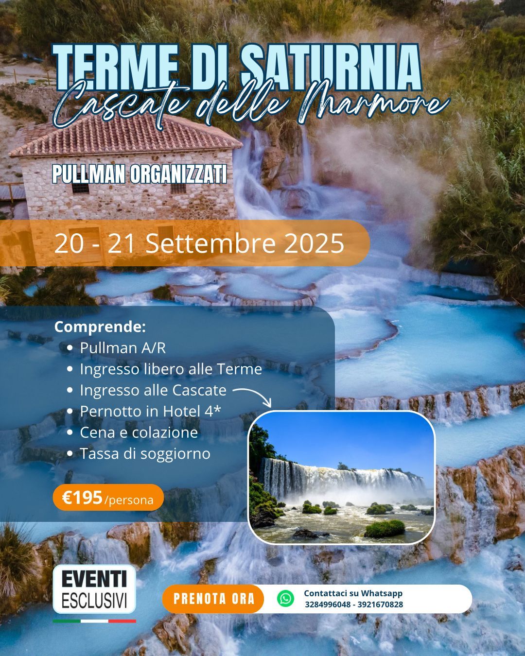 Terme di Saturnia e Cascate delle Marmore 20&amp;21 Settembre 2025 🚌 Pullman Organizzati