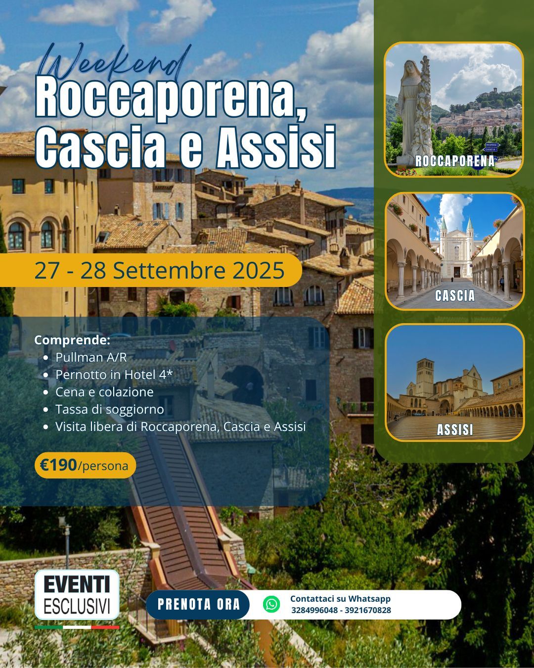 Week-end Roccaporena - Cascia - Assisi ⛪ &quot;27&amp;28 Settembre 2025&quot; 🚌 Bus Organizzati