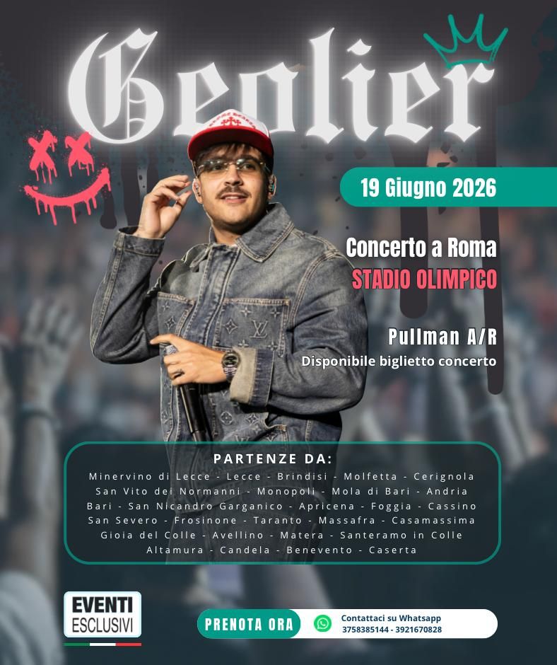 Geolier in Concerto 🎶 &quot;Venerdì 19 Giugno 2026&quot; 🚌 Pullman Organizzati
