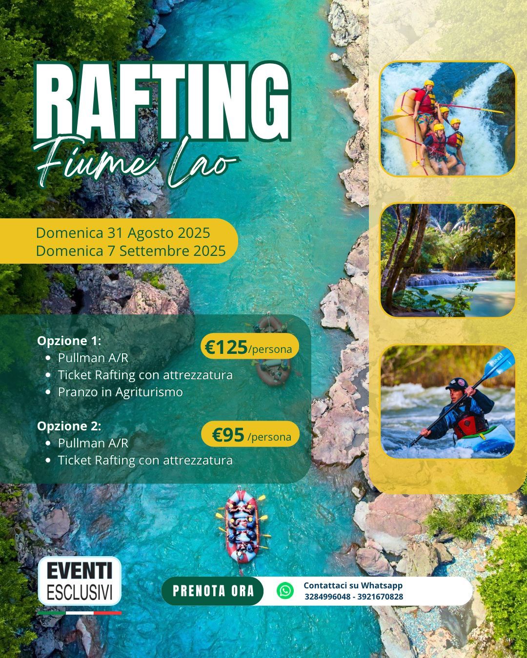 RAFTING SUL FIUME LAO  🛶🚣  DOMENICA 31 AGOSTO &amp; 7 SETTEMBRE 2025 🚌 PULLMAN OPRGANIZZATI