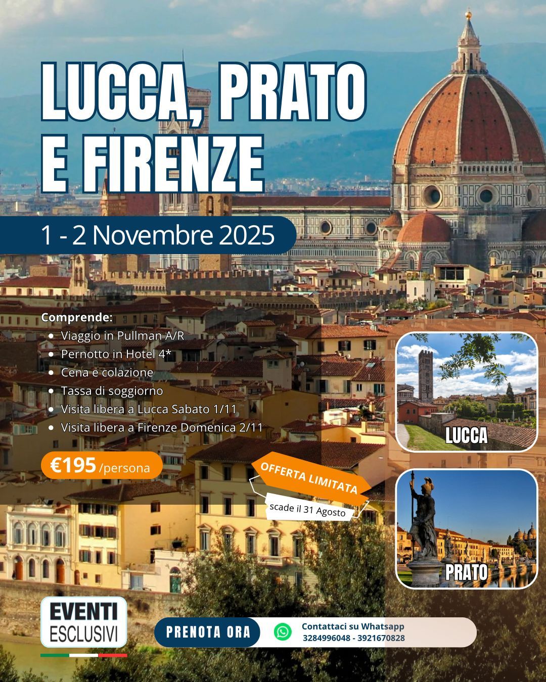 Week-end Lucca - Prato - Firenze “1&amp;2 Novembre 2025” 🚌Pullman Organizzati