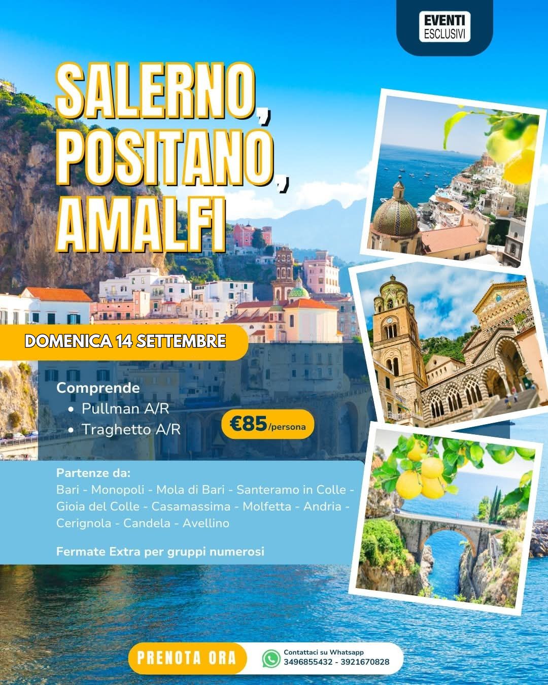 Salerno - Positano - Amalfi ☀️ &quot;Domenica 14 Settembre 2025&quot; 🚌 Bus Organizzati