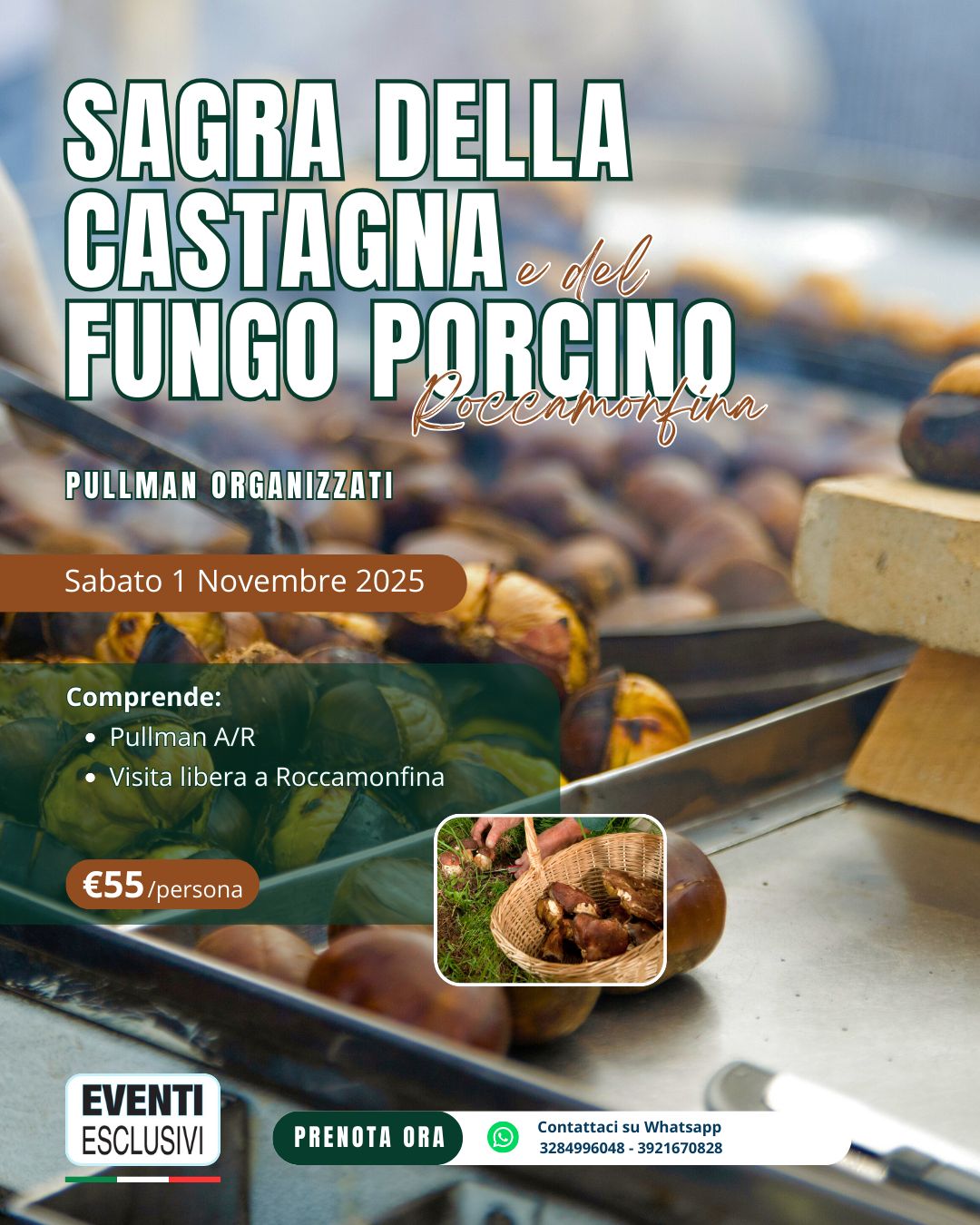 Sagra della Castagna 🌰 e del Fungo Porcino 🍄 a Roccamonfina &quot;Sabato 1 Novembre 2025&quot; Bus Organizzati 🚌