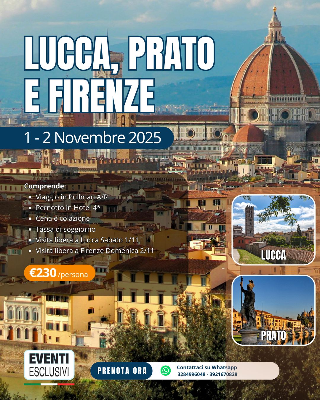 Week-end Lucca - Prato - Firenze “1&amp;2 Novembre 2025” 🚌Pullman Organizzati