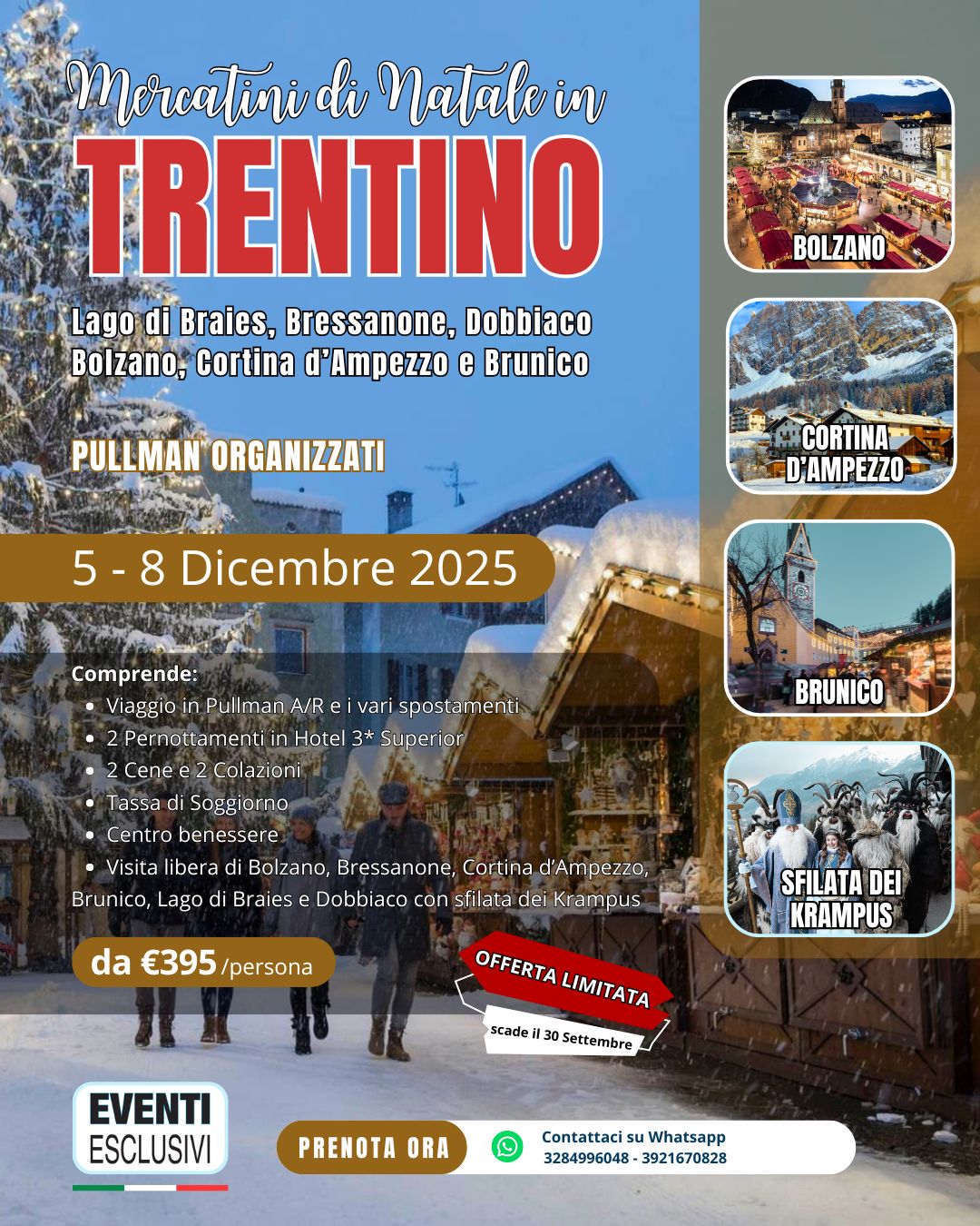 Mercatini di Natale in Trentino &quot;dal 5 al 8 Dicembre 2025&quot; Pullman Organizzati  🚌