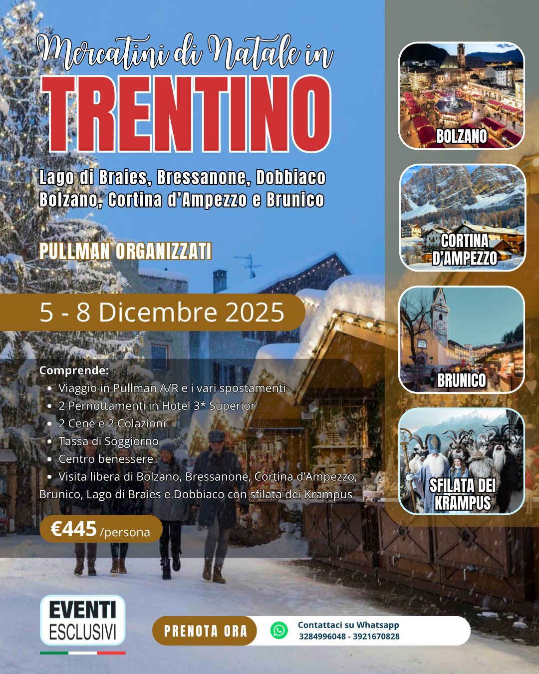 Mercatini di Natale in Trentino &quot;dal 5 al 8 Dicembre 2025&quot; Pullman Organizzati  🚌